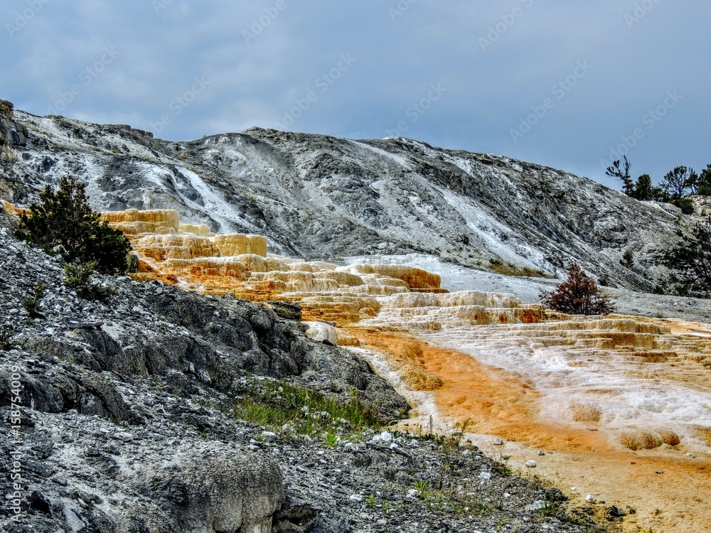 Terrace, Waterfalls, Mineral, Volcanic, Geologic, Formations Mammoth Hot Springs, Yellowstone National Park, Wyoming, USA Terrace, Waterfalls, Mineral, Volcanic, Geologic, Formations Mammoth Hot Springs, Yellowstone National Park, Wyoming, USA