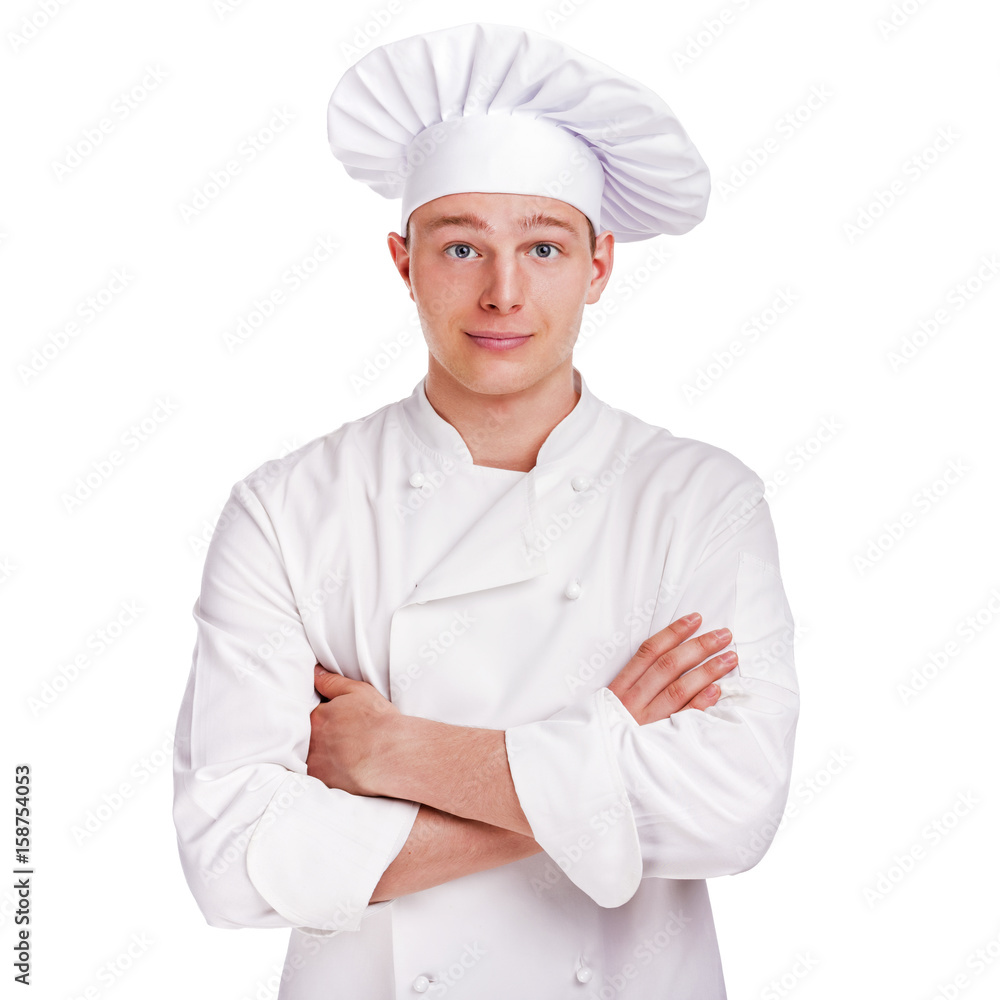 Cheerful chef isolated on white Cheerful chef isolated on white
