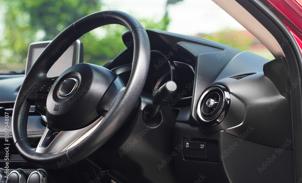 Luxury car Interior - steering wheel and dashboard