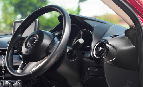Luxury car Interior - steering wheel and dashboard