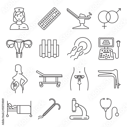 Vector gynecology symbols icon set.