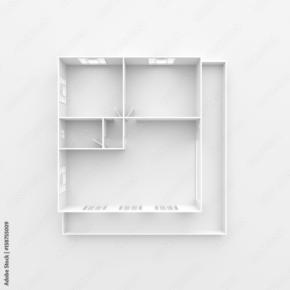 3d interior rendering of white empty home apartment 3d interior rendering of white empty home apartment