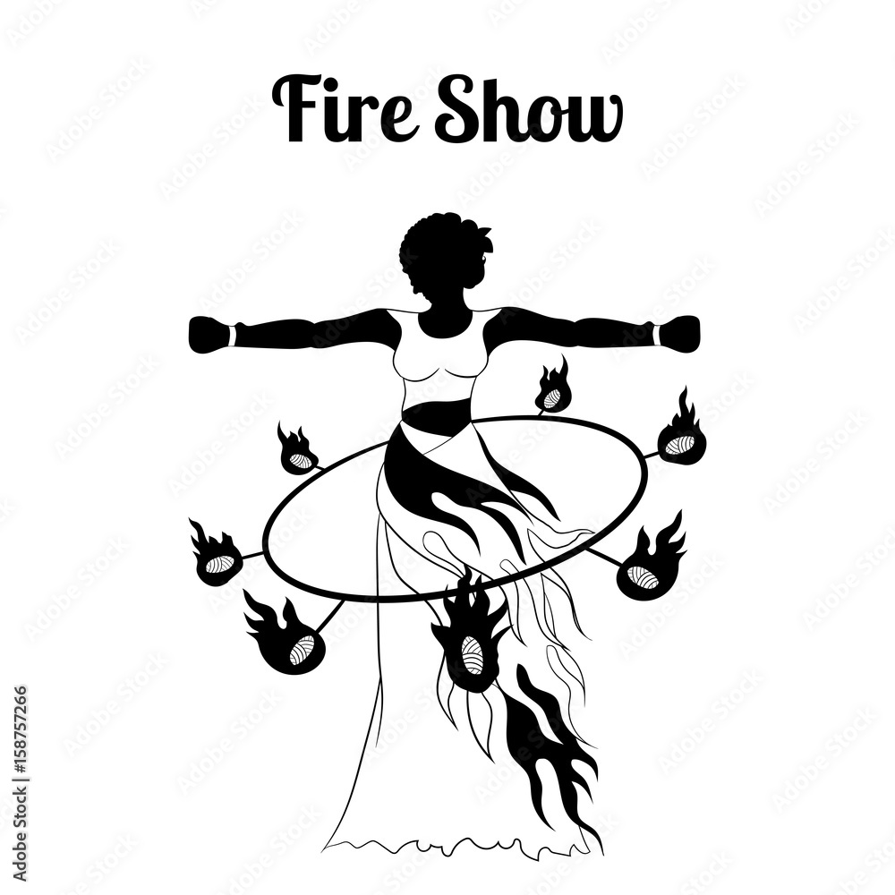 Silhouette of girl with fire hoop