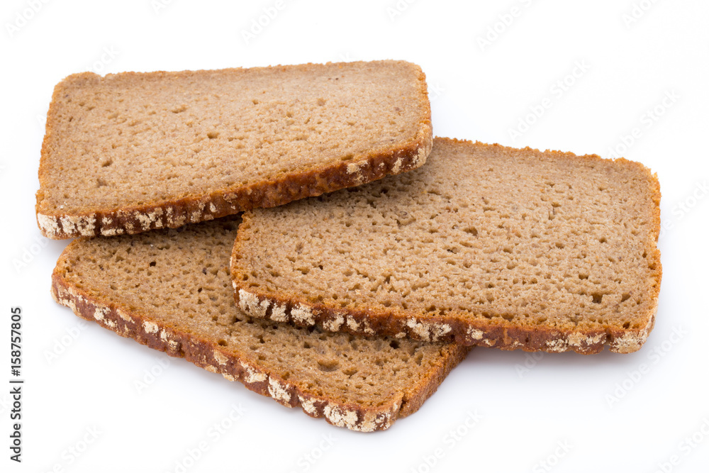 Slices of rye bread isolated on white background. Slices of rye bread isolated on white background.