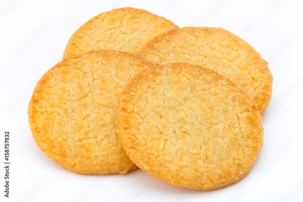 Stacked short pastry cookies isolated on white background. Stacked short pastry cookies isolated on white background.