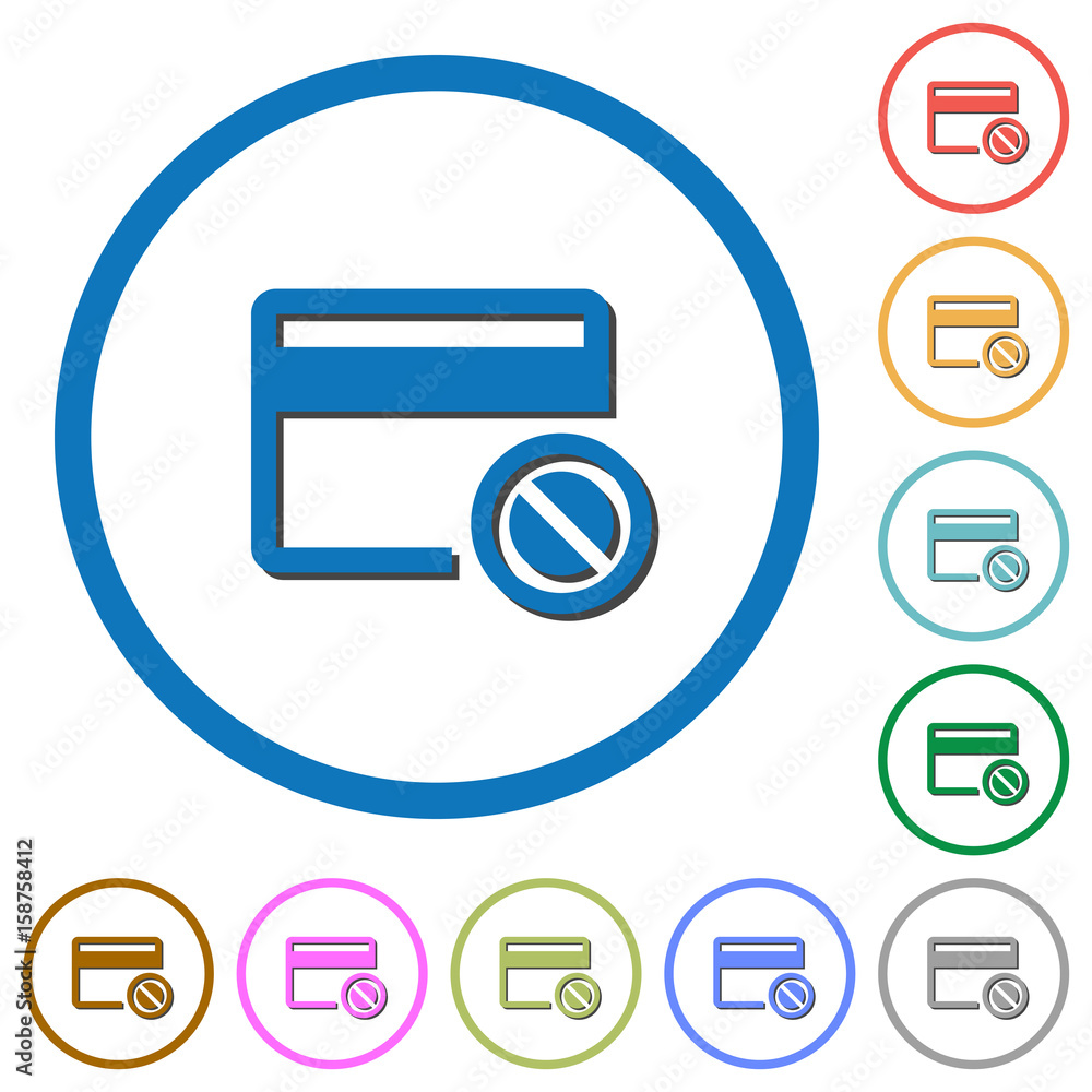 Credit card disabled icons with shadows and outlines Credit card disabled icons with shadows and outlines