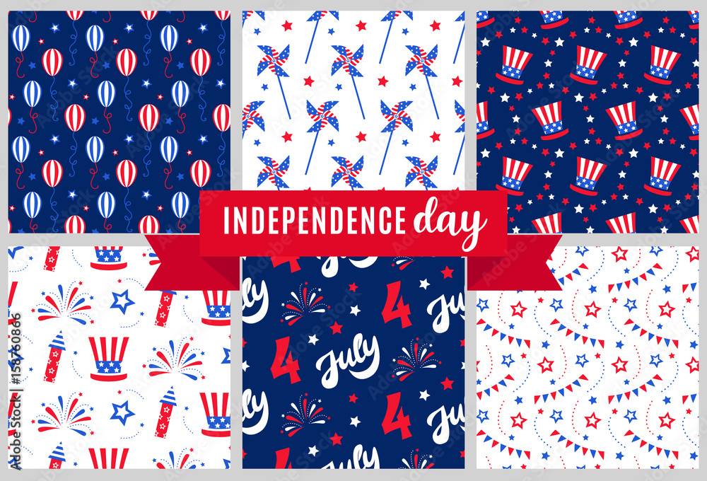 Obraz premium Independence day of America festive seamless pattern backgrounds set