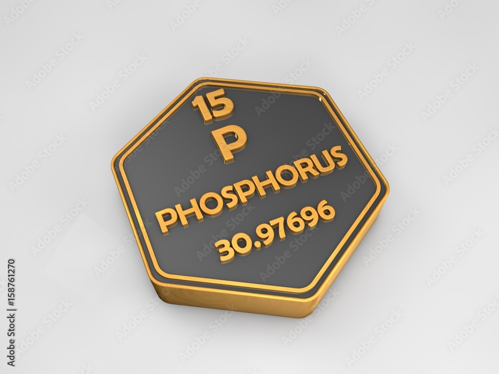 phosphorus - P - chemical element periodic table hexagonal shape 3d illustration