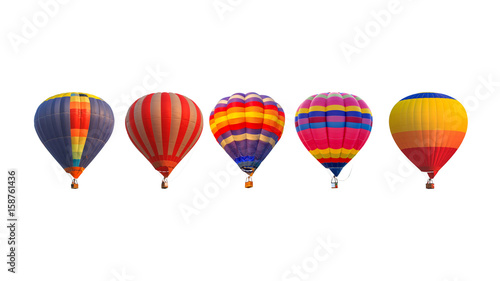 Group hot air balloons isolated on white background