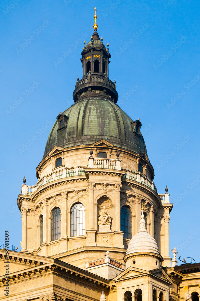 Close-up view of dome of St. Stephen's Basilica in Budapest, Hungary.