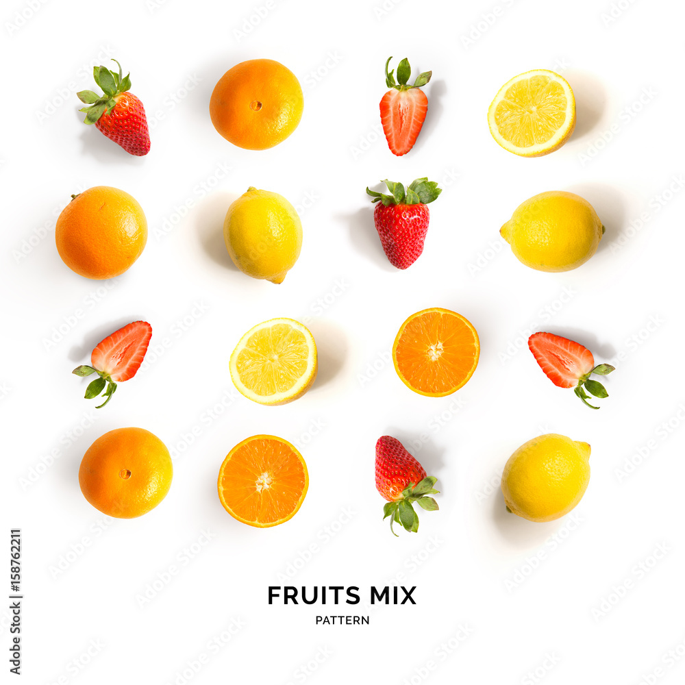 Seamless pattern with fruits. Tropical abstract background. Fruits on white background. Seamless pattern with fruits. Tropical abstract background. Fruits on white background.
