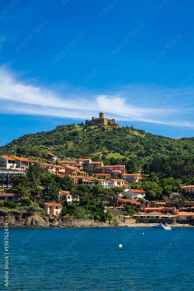 Fort saint Elme and houses by the sea in Collioure, France