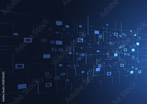 Abstract technology blue glowing connections in space with particles, big data, computer generated abstract background. Vector Illustration