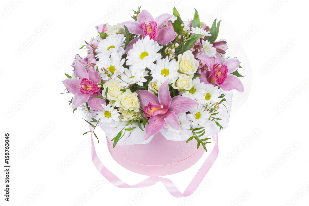 Obraz premium Isolated bouquet of bright flowers on a white background.