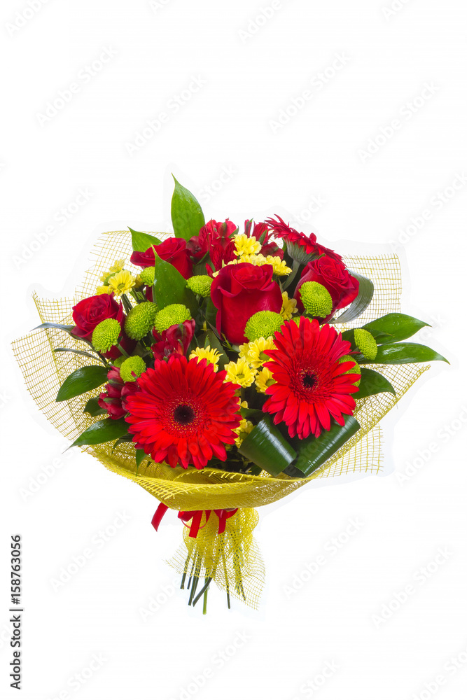Naklejka premium Isolated bouquet of bright flowers on a white background.