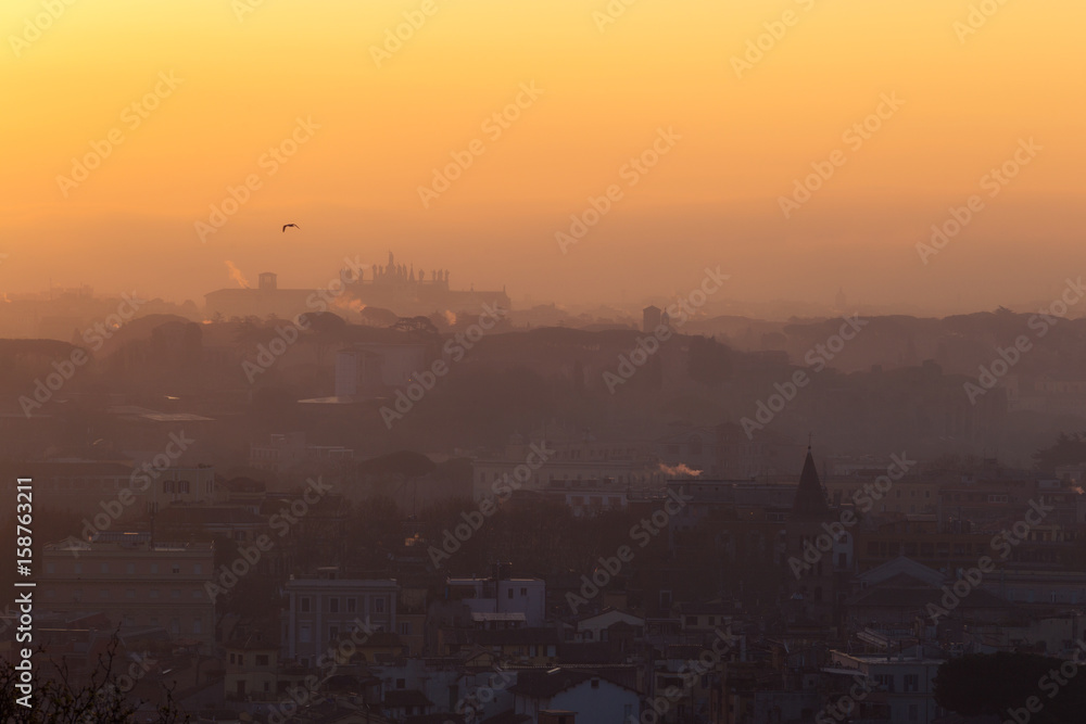 Cityscape of Rome, Italy, at sunset in autumn, a view from the Gianicolo (Janiculum) hill Cityscape of Rome, Italy, at sunset in autumn, a view from the Gianicolo (Janiculum) hill