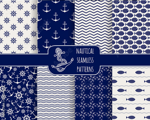 Seamless nautical patterns set