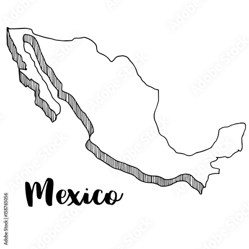 Hand drawn  of  Mexico map, vector  illustration