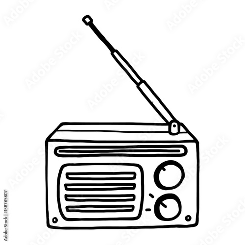 radio receiver / cartoon vector and illustration, black and white, hand  drawn, sketch style, isolated on white background. Stock Vector | Adobe  Stock