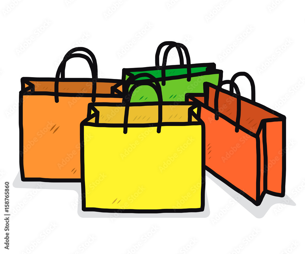 colorful shopping bags / cartoon vector and illustration, hand drawn style,  isolated on white background. Stock Vector | Adobe Stock