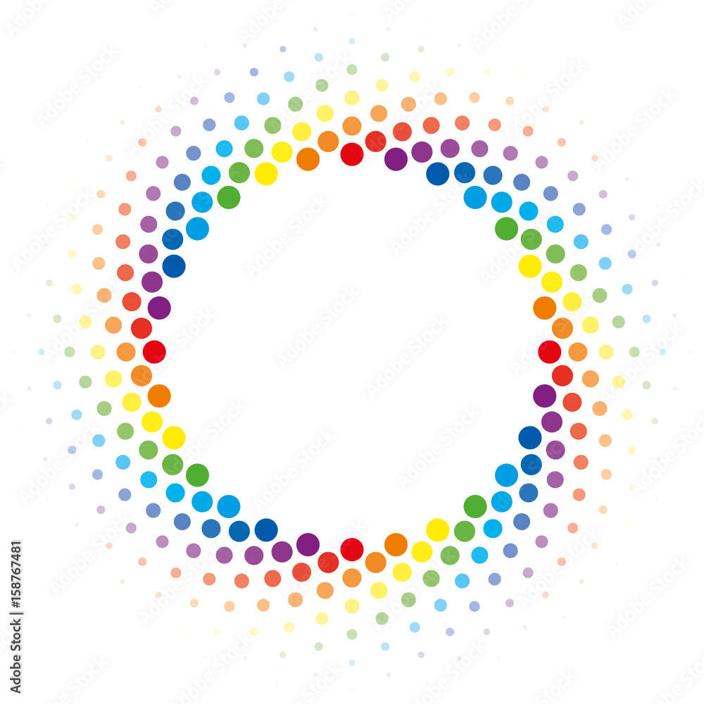Rainbow Halftone swirl circle frame vector design element.