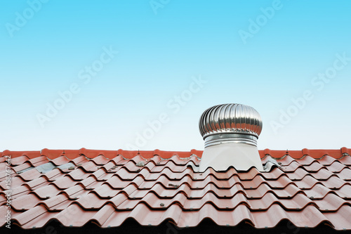 air vent on the red roof outdoor (roof, ventilation, roofing)