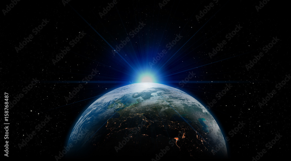 Fototapeta premium Planet Earth, view from Space with Sunrise