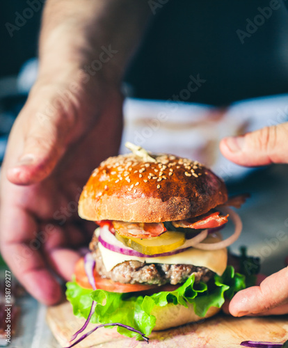 Fresh homemade burger. Delicious hamburger 