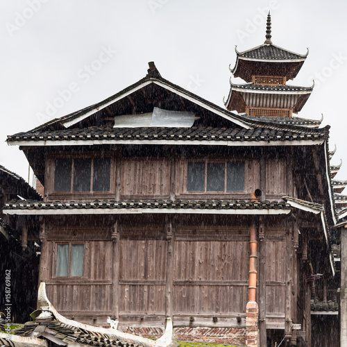 wooden house and tower in Chengyang village photo