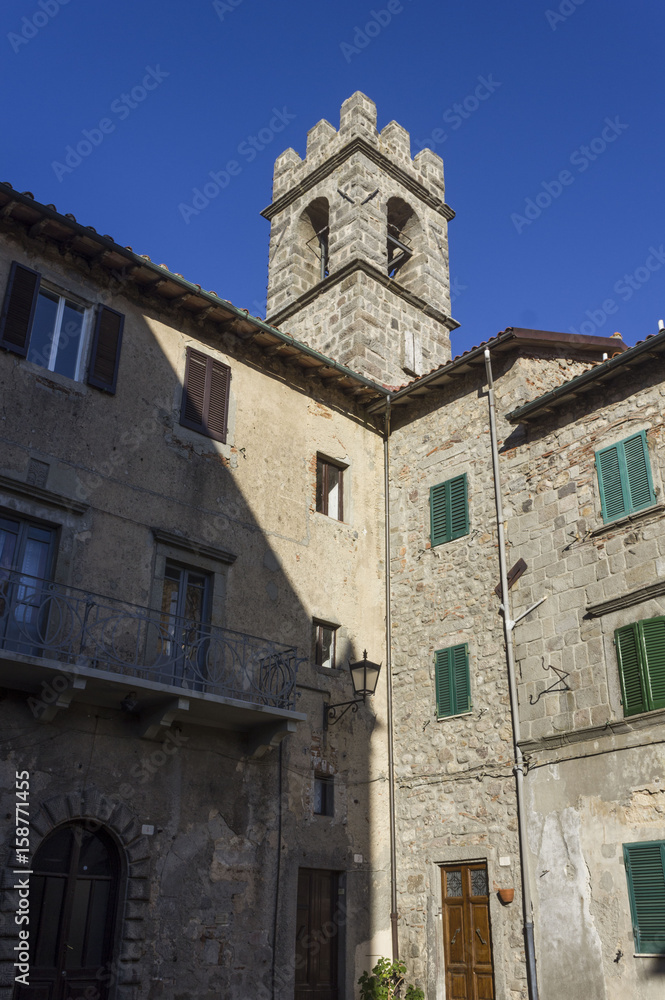 historic city centre of the medieval city of Abbadia San Salvatore in Tuscany, Italy, with its tower