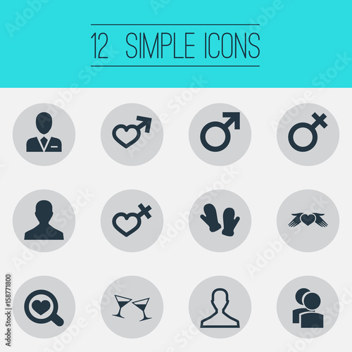 Vector Illustration Set Of Simple Couple Icons. Elements Barrister, Husband, Male Synonyms