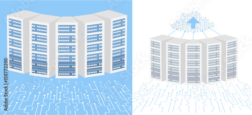Data Center Cloud Connection. Isometric Vector Illustration diagnostic test in a server computer room. Technology communication.