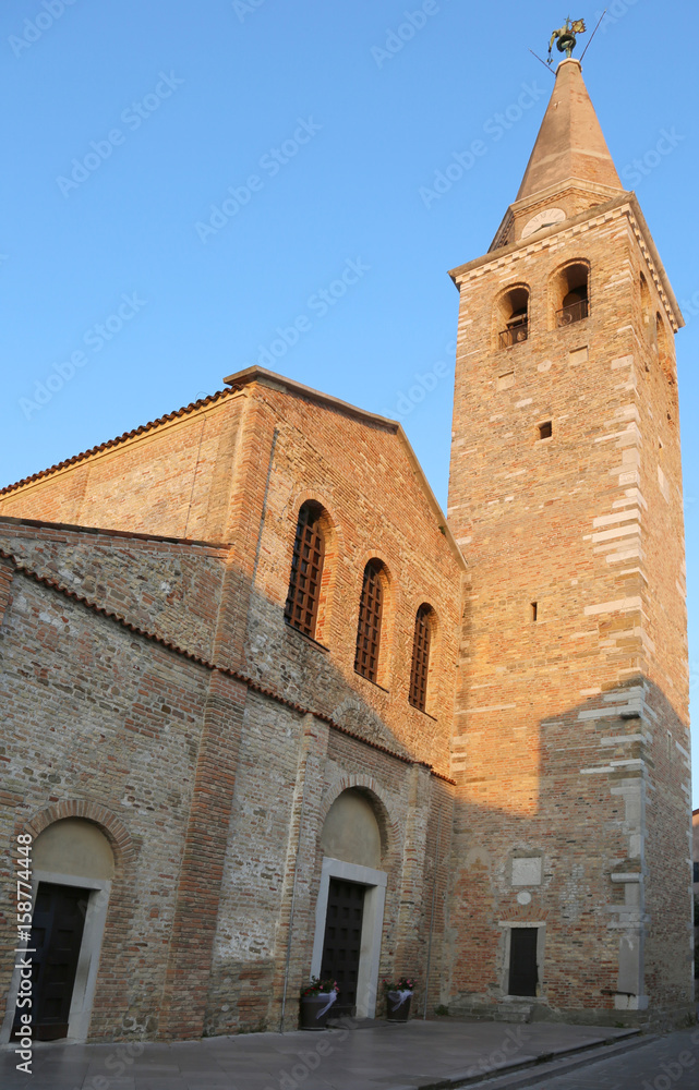 Bell tower of the ancient basilica of St. Euphemia in the town o