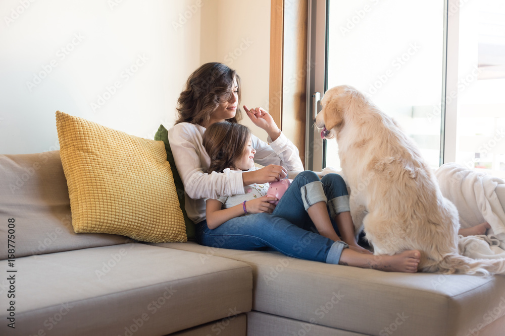 Dog with human family at home Dog with human family at home