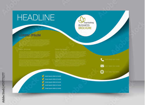 Flyer, brochure, billboard template design landscape orientation for education, presentation, website. Blue and green color. Editable vector illustration.