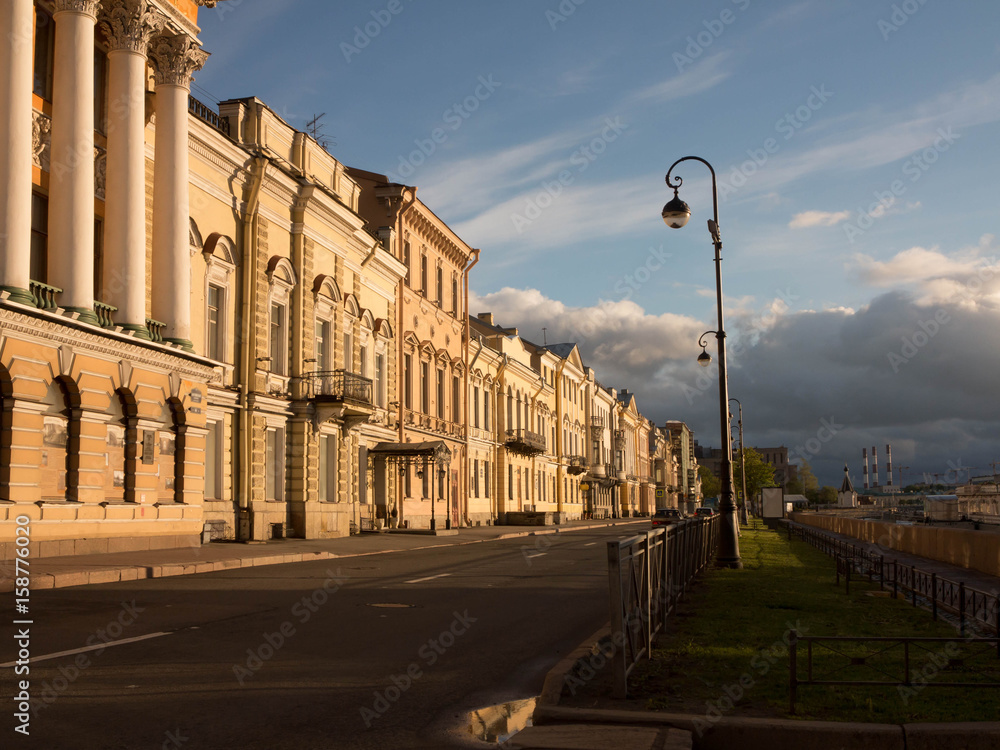 Bright buildings of the Embankment in St. Petersburg