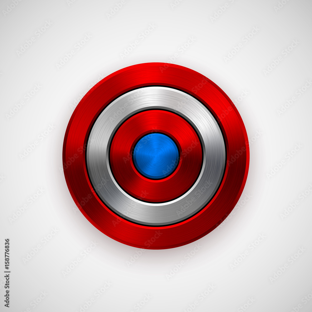 4th of July Independence Day badge, circle button template with metal texture, chrome, silver, steel and realistic shadow for logo, design concepts, interfaces, apps. Vector illustration. 4th of July Independence Day badge, circle button template with metal texture, chrome, silver, steel and realistic shadow for logo, design concepts, interfaces, apps. Vector illustration.