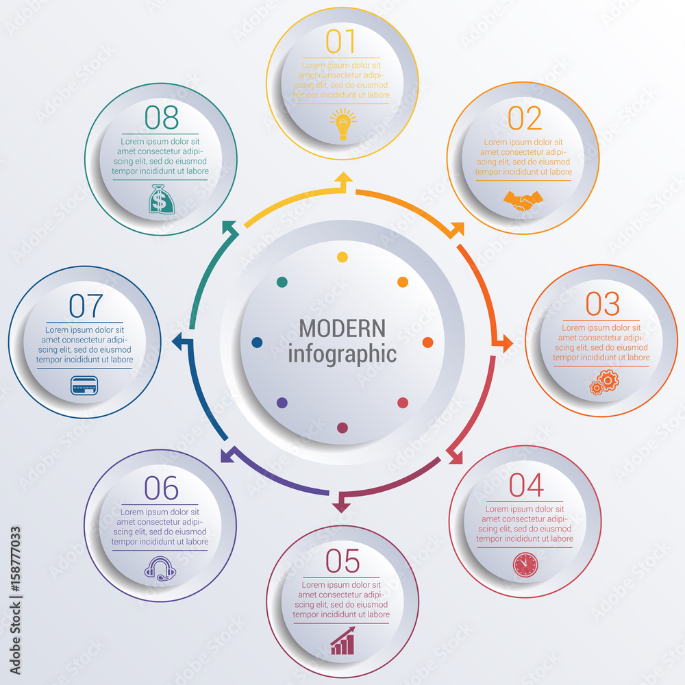 infographic diagram with 8 options circles. infographic diagram with 8 options circles.