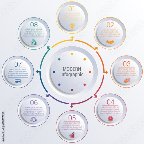 infographic diagram with 8 options circles.