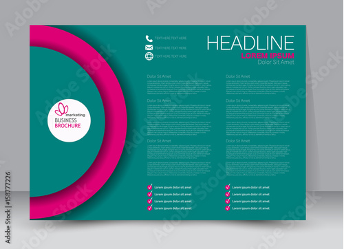 Flyer, brochure, billboard template design landscape orientation for education, presentation, website. Pink and green color. Editable vector illustration.