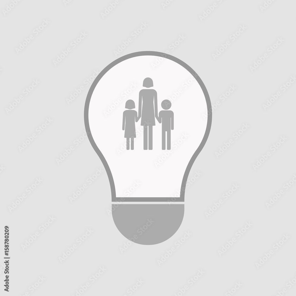 Isolated light bulb with a female single parent family pictogram Isolated light bulb with a female single parent family pictogram