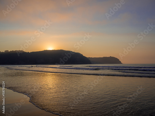 Sunset on a beach of Asturias  Spain