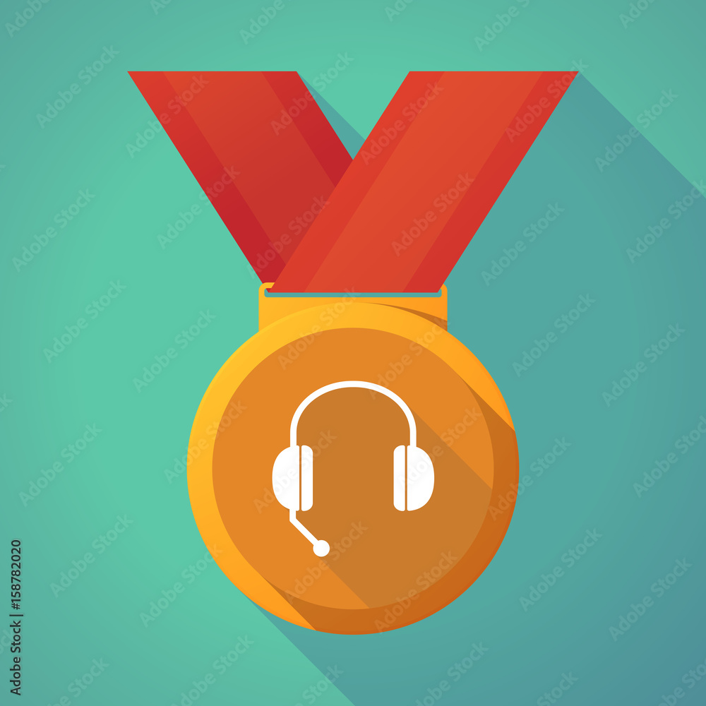 Long shadow medal with a hands free phone device Long shadow medal with a hands free phone device