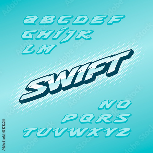 Swift fast strong futuristic alphabet lettering. Vector font. Latin letters.