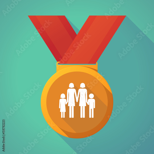 Long shadow medal with a lesbian parents family pictogram