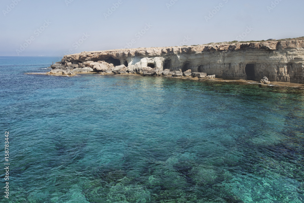 Sea caves of Cavo greco cape. Cyprus landscape