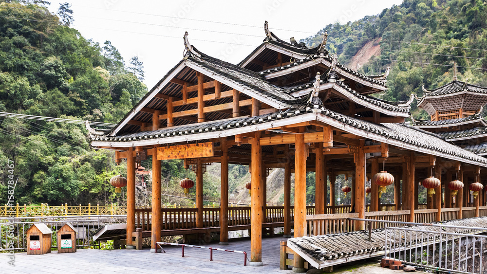 view of to Dong people style bridge in Jiangdi view of to Dong people style bridge in Jiangdi