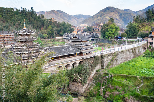 view of Chengyang Wind and Rain Bridge in Sanjiang photo