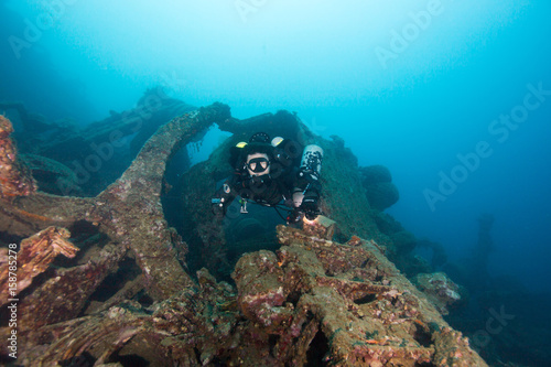 rebreather diver on wreckage at million dollar point vanuatu