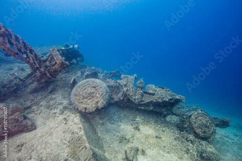 rebreather diver on wreckage at million dollar point vanuatu